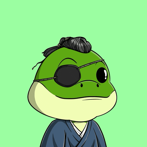 a cartoon of a frog wearing an eye patch and glasses