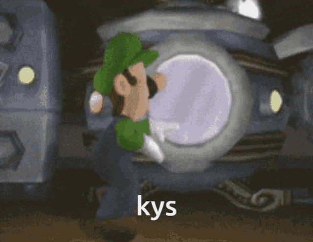 a cartoon of luigi with the word kys on the bottom