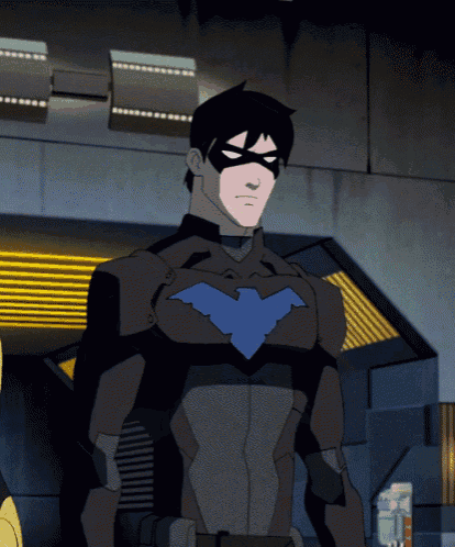 a cartoon character in a batman suit with a blue bird on his chest