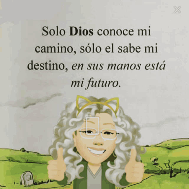 a cartoon of a woman giving a thumbs up with a quote in the background