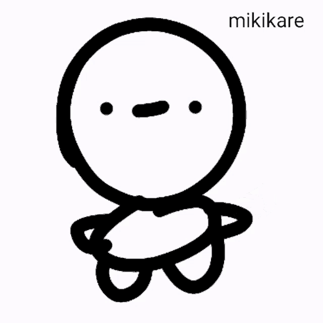 a black and white drawing of a person giving a thumbs up with the name mikikare above it