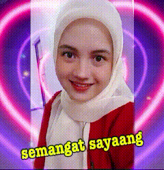 a woman wearing a hijab with the words semangat sayaang written below her