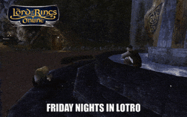 a poster for lord of the rings online shows a man sitting on a ledge