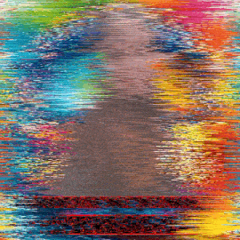 a painting of a rainbow colored water surface with a black border