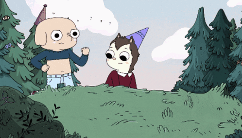 a cartoon drawing of a man and a cat