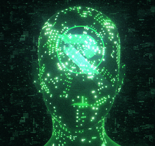 a person 's head is glowing green with a circle in the middle