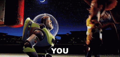 buzz lightyear and woody from toy story are talking to each other