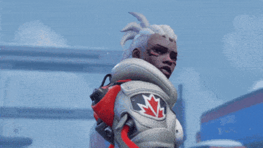 a video game character with a canadian flag patch