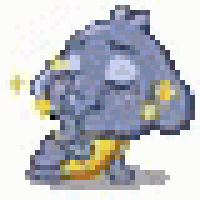 a pixel art drawing of a cartoon character with a cloudy head .