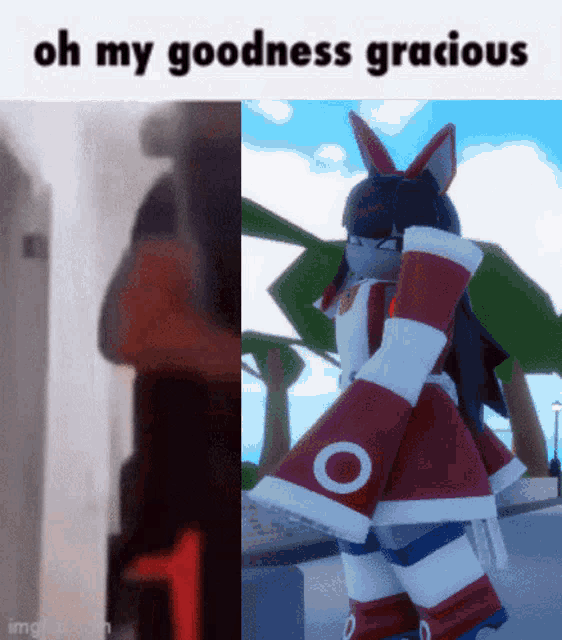 a picture of a girl with a bunny ear and the words oh my goodness gracious below it