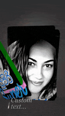 a black and white photo of a woman with the words " custom text " below it