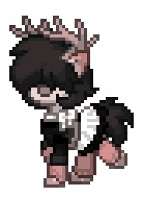 a pixel art of a pony with a crown on its head .