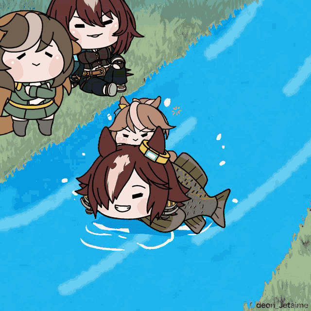 a cartoon of a person riding on the back of a fish with the watermark deon_jetaime