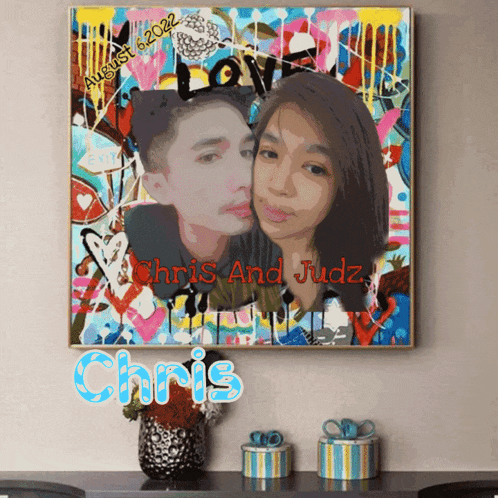 a painting of a man and a woman with the name chris on it