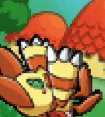a pixel art drawing of a squirrel eating a green leaf