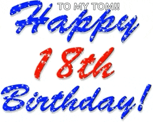 a happy 18th birthday greeting card with blue and red letters