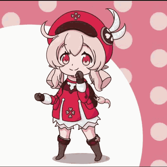 a drawing of a little girl wearing a red hat with a clover on it