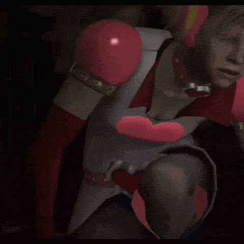 a video game character with a heart on her chest says " oh no not again "