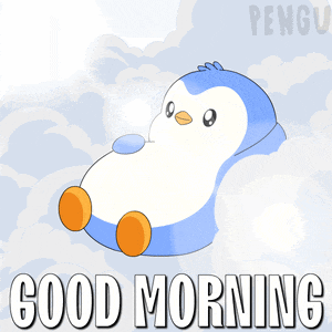 a penguin in the clouds with the words good morning