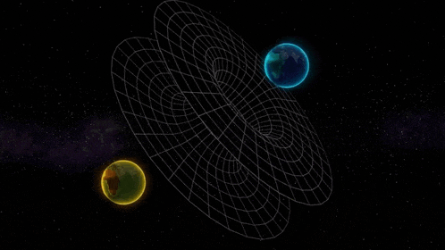 a computer generated image of the earth and a yellow planet