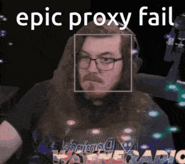 a man with long hair and glasses has epic proxy fail written above him
