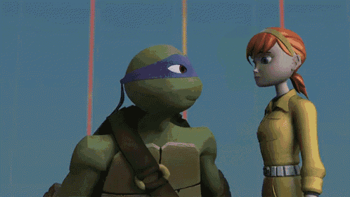 a teenage mutant ninja turtle and a girl kissing