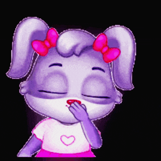 a cartoon bunny with a pink bow on her head is covering her mouth with her hand