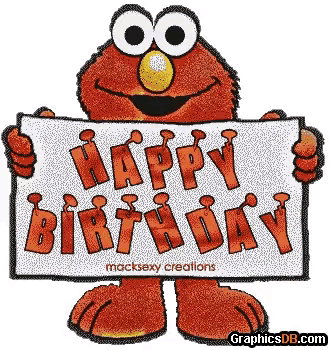 elmo from sesame street holding a happy birthday sign