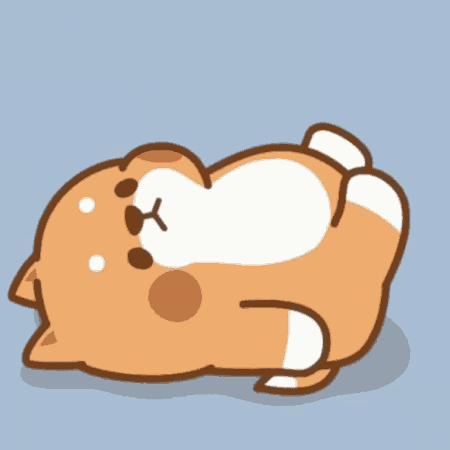 a cartoon dog is laying on its back and looking at the camera