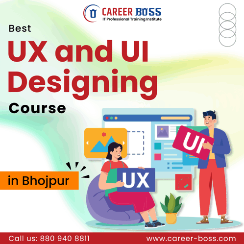 a poster for a career boss ux and ui designing course