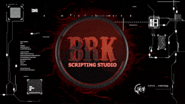 a logo for brk scripting studio is displayed on a computer screen