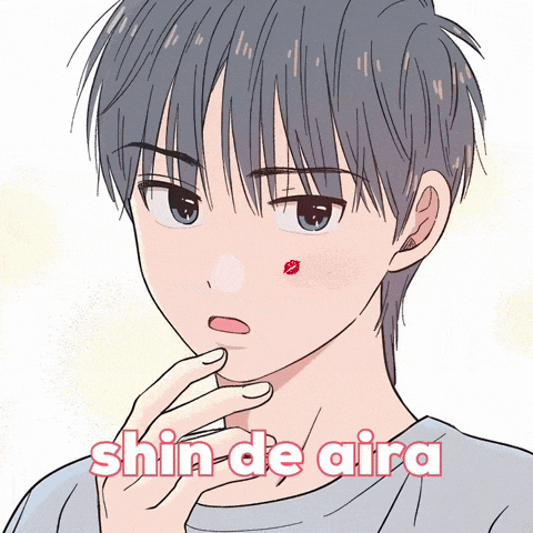 a drawing of a boy with a kiss on his cheek and the name shin de aira