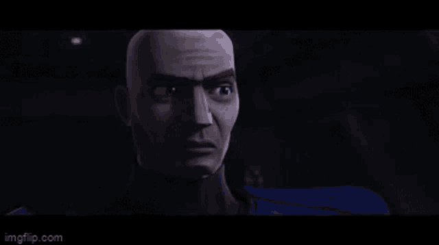 a close up of a man 's face in a dark room in a star wars video game .