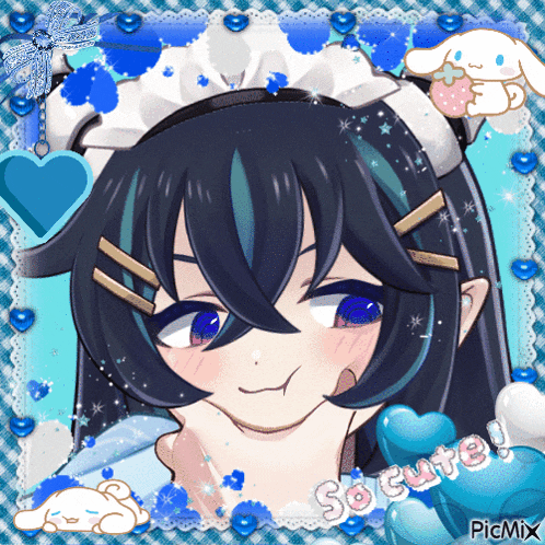 a picture of a girl with the words so cute below her