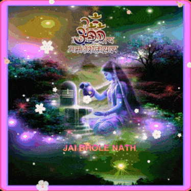 a painting of a woman pouring water with the words jai bhole nath