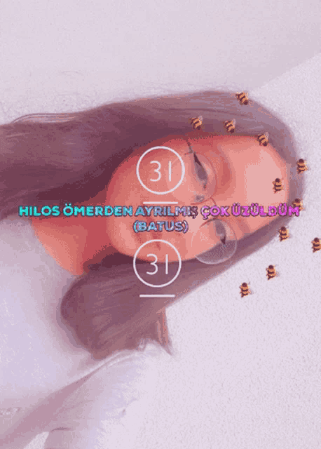 a girl with bees around her face and the number 31 on her face