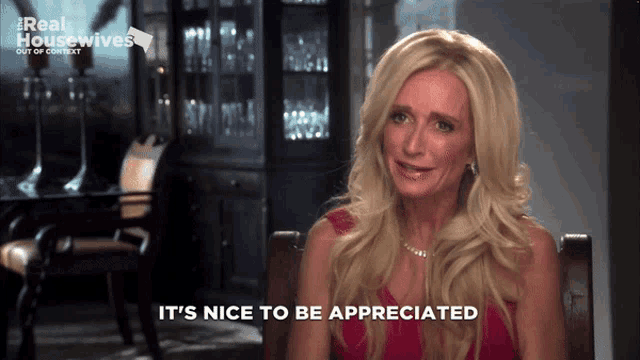 a woman says it 's nice to be appreciated on the screen