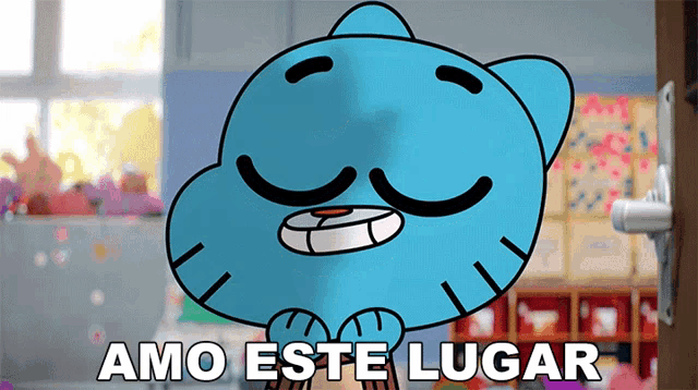 gumball from the amazing world of gumball says amo este lugar in spanish