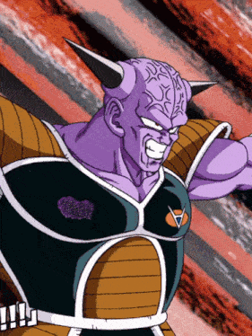 a purple cartoon character with horns and a triangle logo on his chest