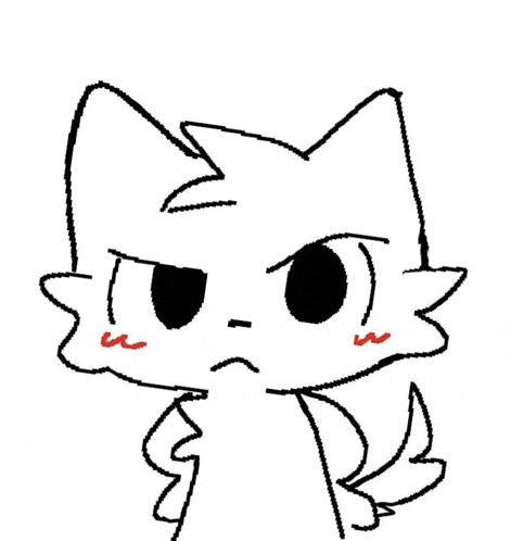 a black and white drawing of a cat with a serious look on his face .