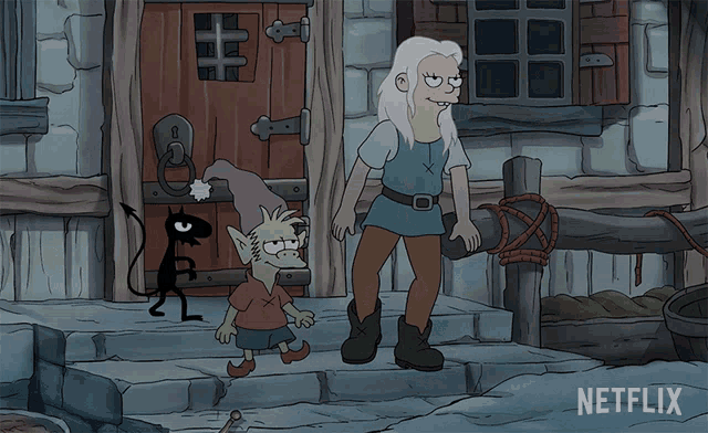 a cartoon of a witch and a goblin with netflix written in the corner
