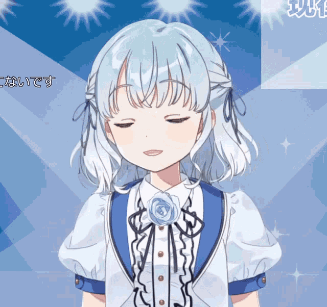 a drawing of a girl with white hair and a blue collar