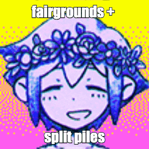 a picture of a girl with a flower crown on her head and the words fairgrounds + split piles