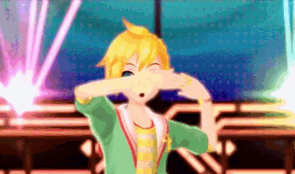 a cartoon character is making a face with his hands
