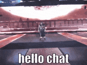 a man walking on a stage with the words hello chat written below him