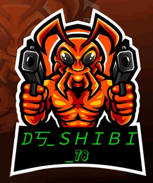 a cartoon of an ant holding two guns with the name deshibi 78