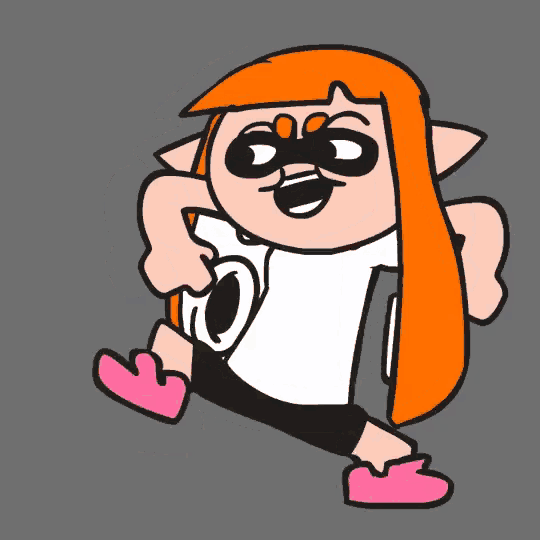 a cartoon drawing of a girl with orange hair and black eyes