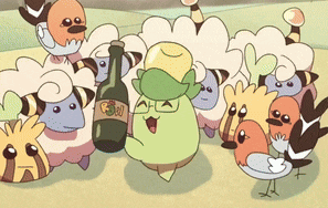 a cartoon drawing of a group of birds and sheep holding a bottle that says " coke "