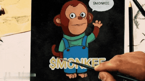 a person is drawing a monkey with a speech bubble saying $ monkee