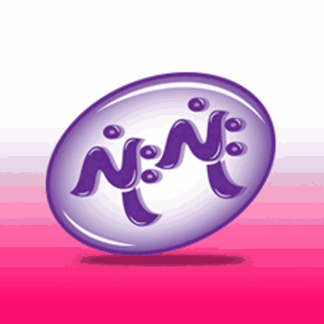 a purple circle with the letter n on it on a pink background
